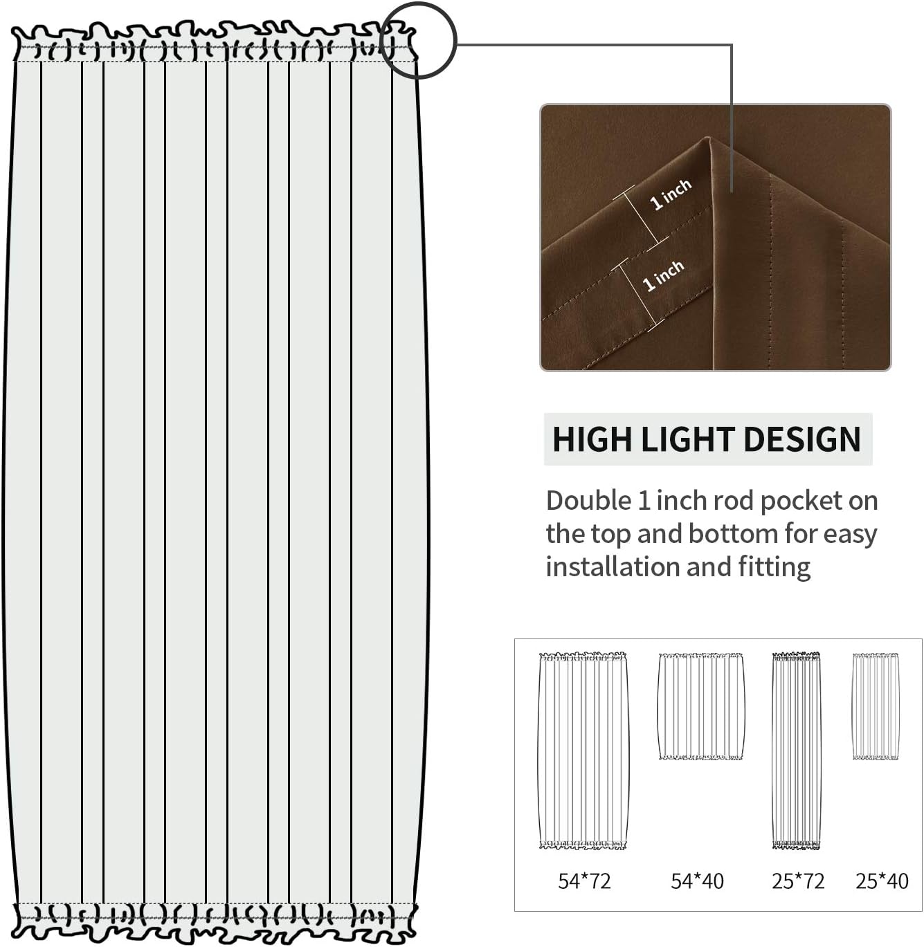 DWCN French Door Curtains – Rod Pocket Thermal Blackout Curtain for Doors with Glass Window, Kitchen and Patio Doors for Privacy, 54 X 40 Inch Length, 1 Curtain Panel with Tieback, Brown