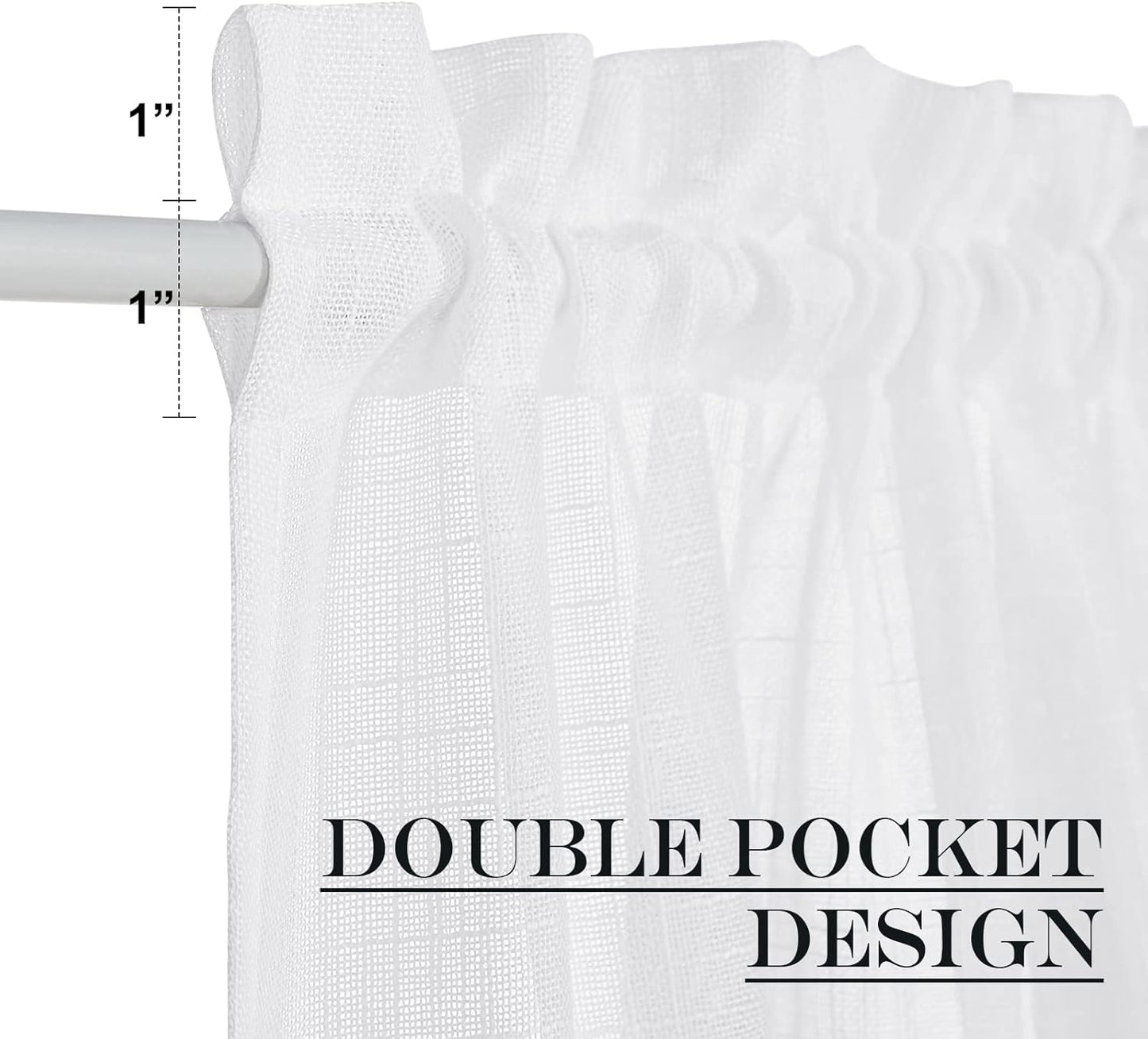 NICETOWN Linen Textured Door Curtain - White Sidelight Panel Curtain Semi Sheer French Front Door Curtain with Tieback for Kitchen, 30 inches W x 40 inches L, Single Panel