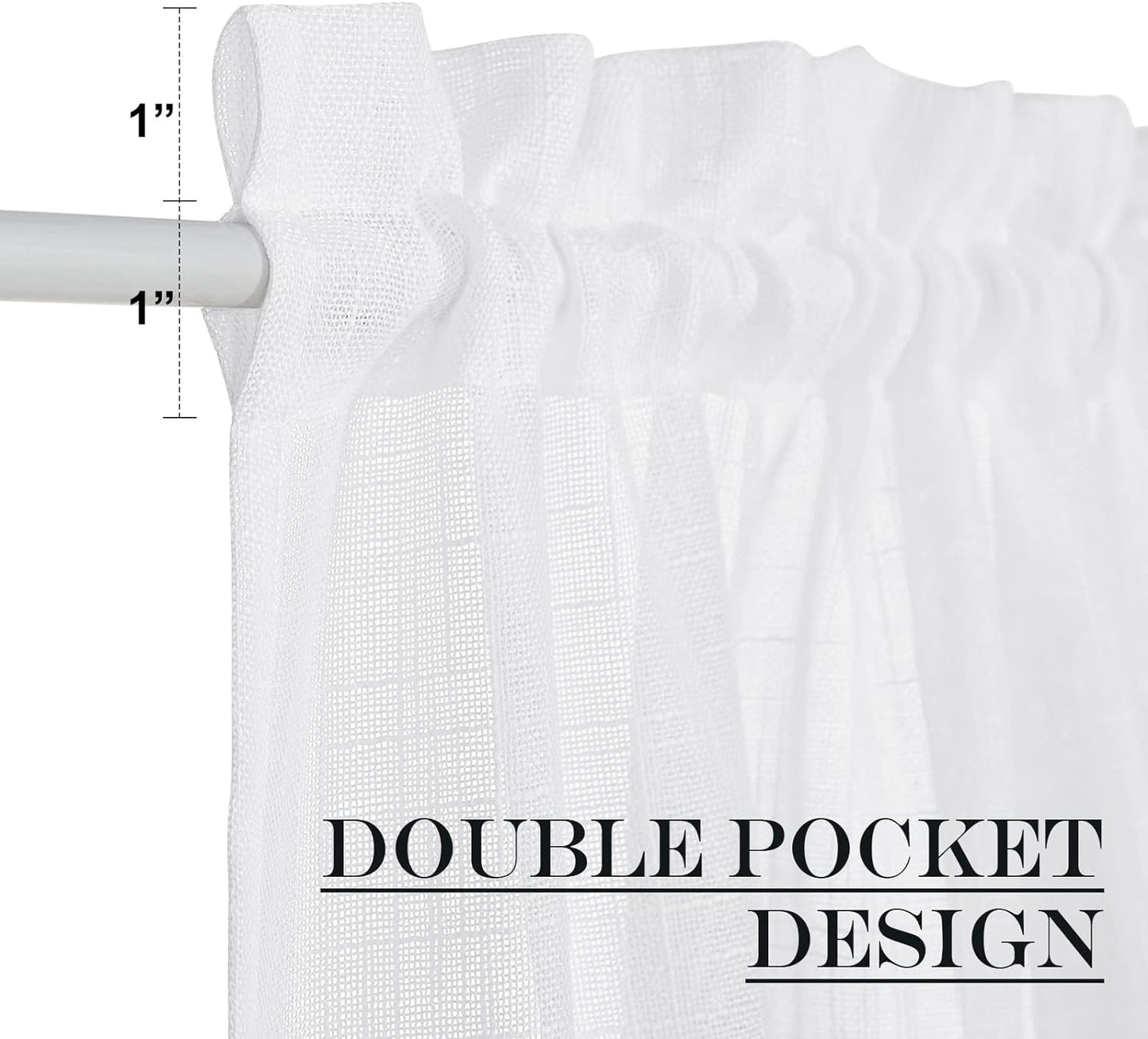 NICETOWN Linen French Door Curtain, White Semi-Sheer Door Curtain 72 Inches Long Drape Rod Pocket 1 Panel, Light-Filtering Privacy Window Decor, 1 Tieback Included, 26 Inches Wide