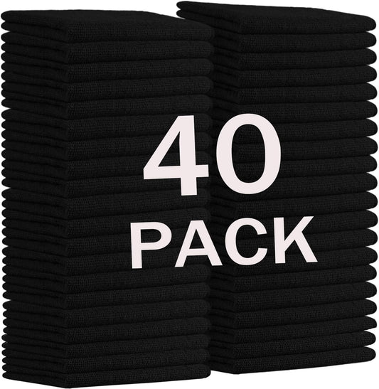 MRD's Home 12" x 12" Black Microfiber Cleaning Cloth,40Pack Multi-Purpose Reusable Cleaning Cloth Wipes Rags,Lint Free,Scratch & Streak-Free Cloth Black Microfiber Towels for Car House Wash