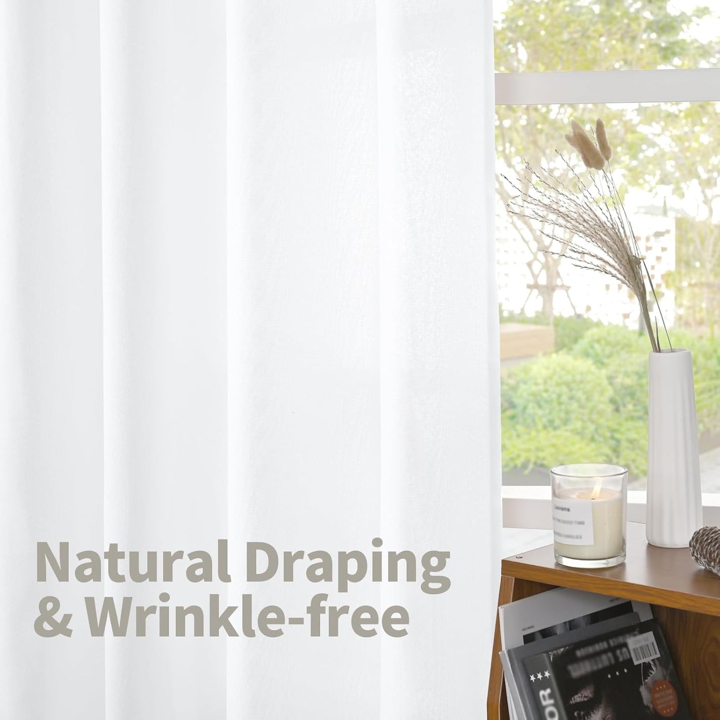 YoungsTex White Cafe Curtains 36 Inch Length for Window Over Sink - Linen Semi Sheer Drapes with Rod Pocket Back Tab Lightweight for Bathroom Kitchen, 2 Panels, 30 X 36 Inch