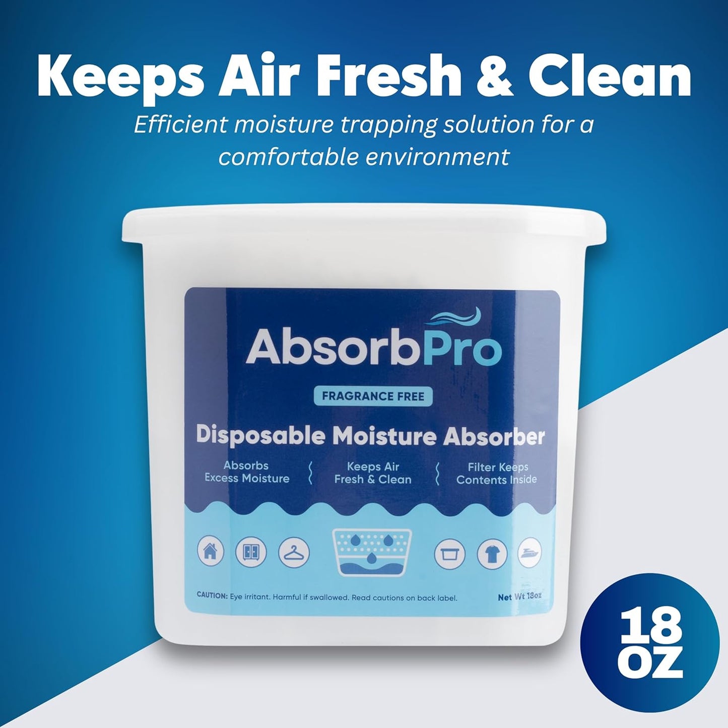 Moisture Absorber Tub Fragrance Free - 3-Pack - 18 oz Unscented Disposable Odor Eliminator Box & Dehumidifier for Garage, Home, Kitchen, Bedroom, Bathroom, Closet, Cars, and Boats