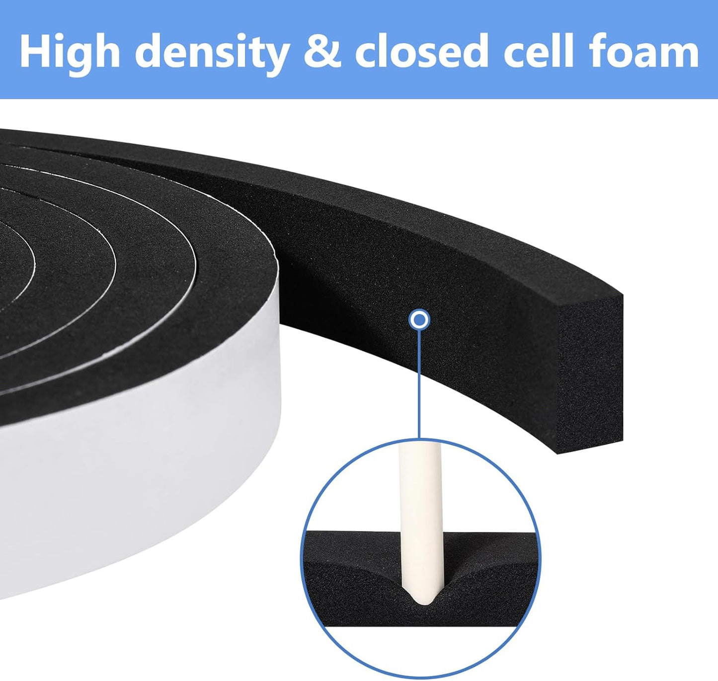 Weather Stripping Door Seal Strip- 1 Inch X 1/4 Inch X 16Feet, Strong Adhesive, Lightproof, Soundproof, Weatherproof Foam Tape Insulation for Sliding Door, Front Door Frame, Windows- Black