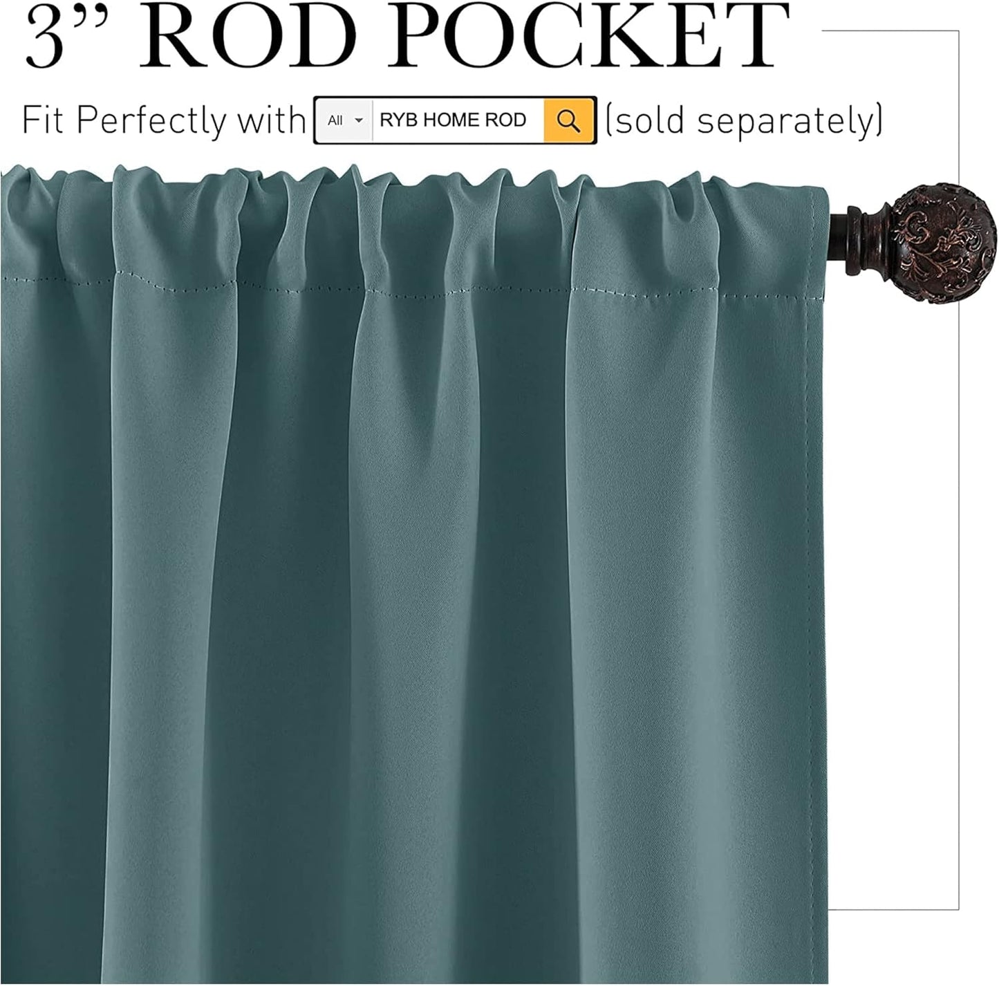 RYB HOME Bathroom Curtains Room Darkening Privacy Small Window Curtains for Bedroom Kitchen Basement RV Camper, Wide 42 inches x Long 30 inches, Teal Blue, 2 Panels