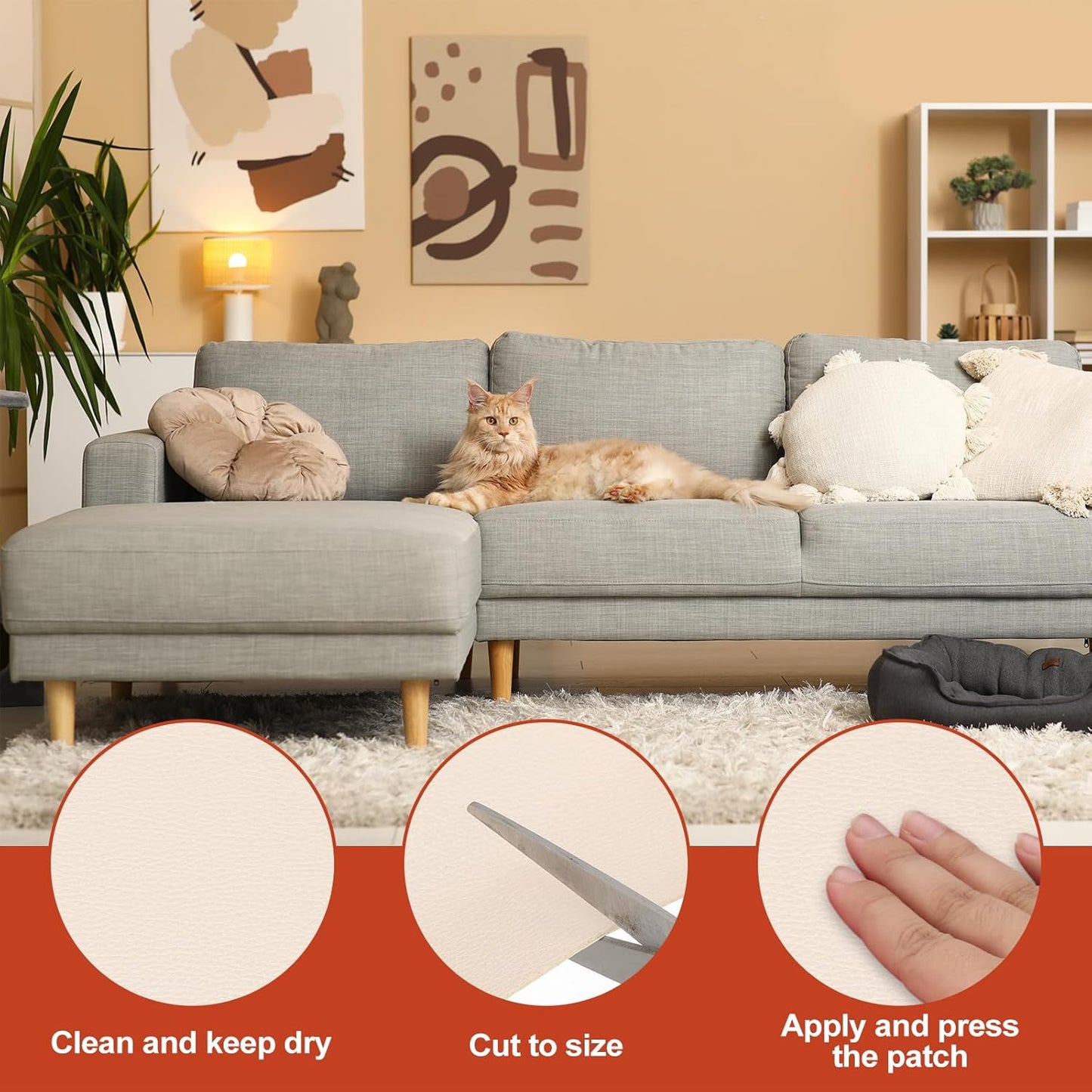 PATIKIL Leather Patches Tape for Furniture, 6.3 x 61 Inch Self Adhesive Vinyl Leather Repair Kit Cover Sheet for Couch, Sofa, Car Seats, Office Chair, Bright White
