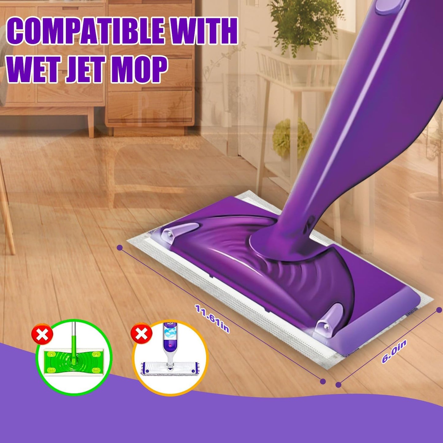 50 Pack Disposable Mop Pad Compatible with Wet Jet Spray Mop, Wet Jet Pads for All Purpose Multi-Surface Hardwood Floor Cleaning, 4 Layers Thickened and Super Absorbent