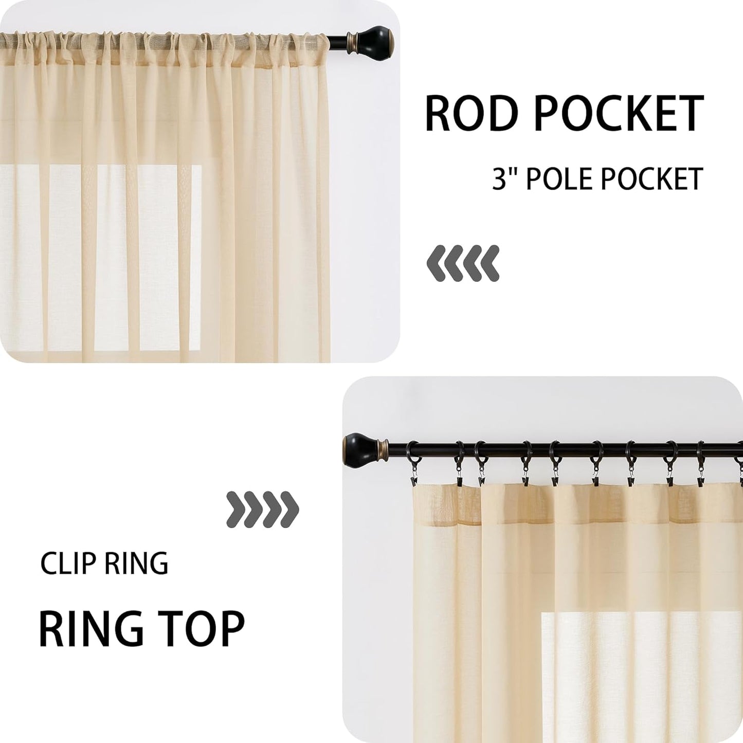Tollpiz Short Sheer Door Curtains Closet Linen Textured Curtains Sheer Doorway Light Filtering Voile Patio Glass Door Rod Pocket Curtain French Door, 54 x 40 inches Long, Beige, Set of 1 Panel