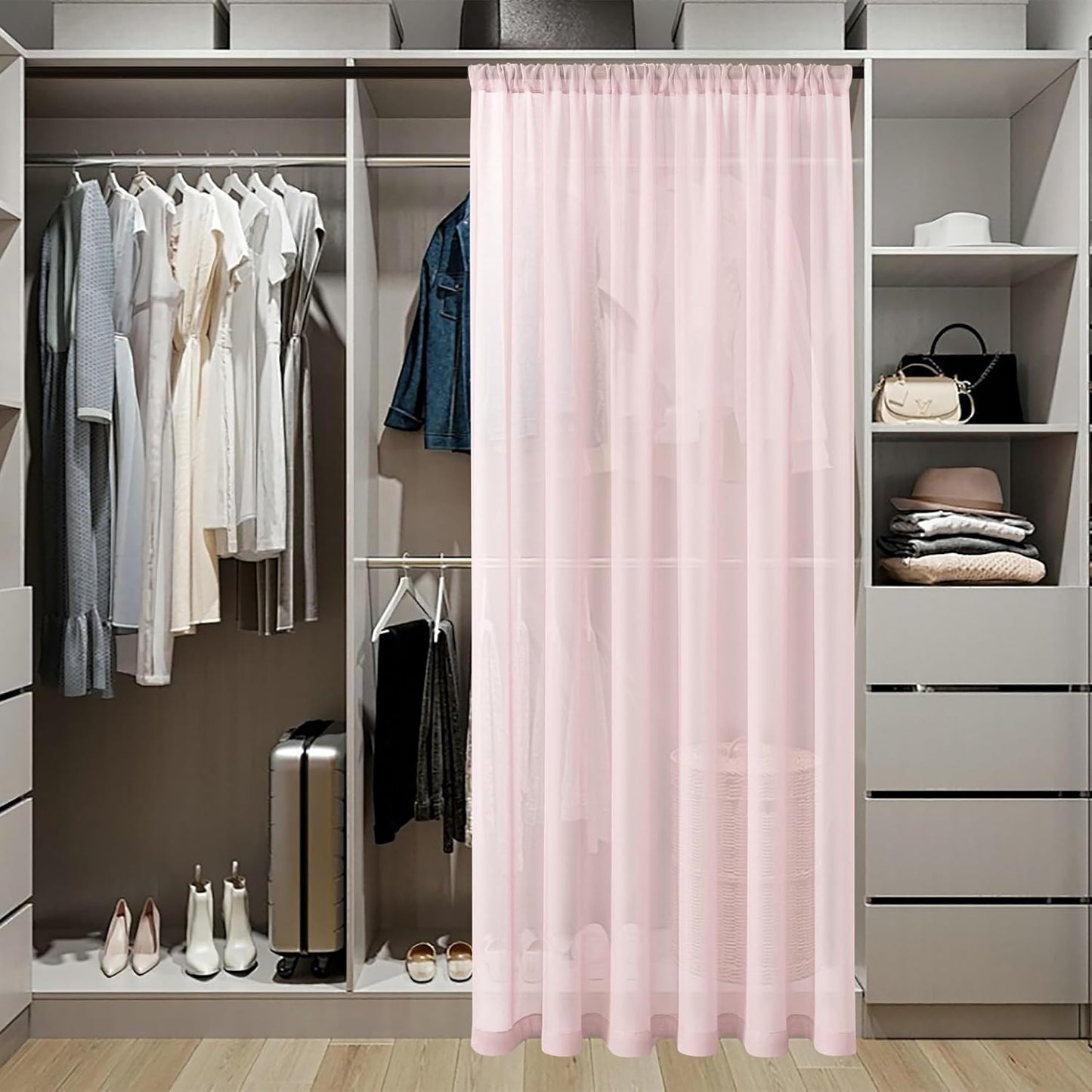Tollpiz Sheer Door Curtains Closet Linen Textured Curtain Sheers Doorway Light Filtering Voile French Door Rod Pocket Curtains Patio Glass Door, 54 x 63 inches Long, Pink, Set of 1 Panel