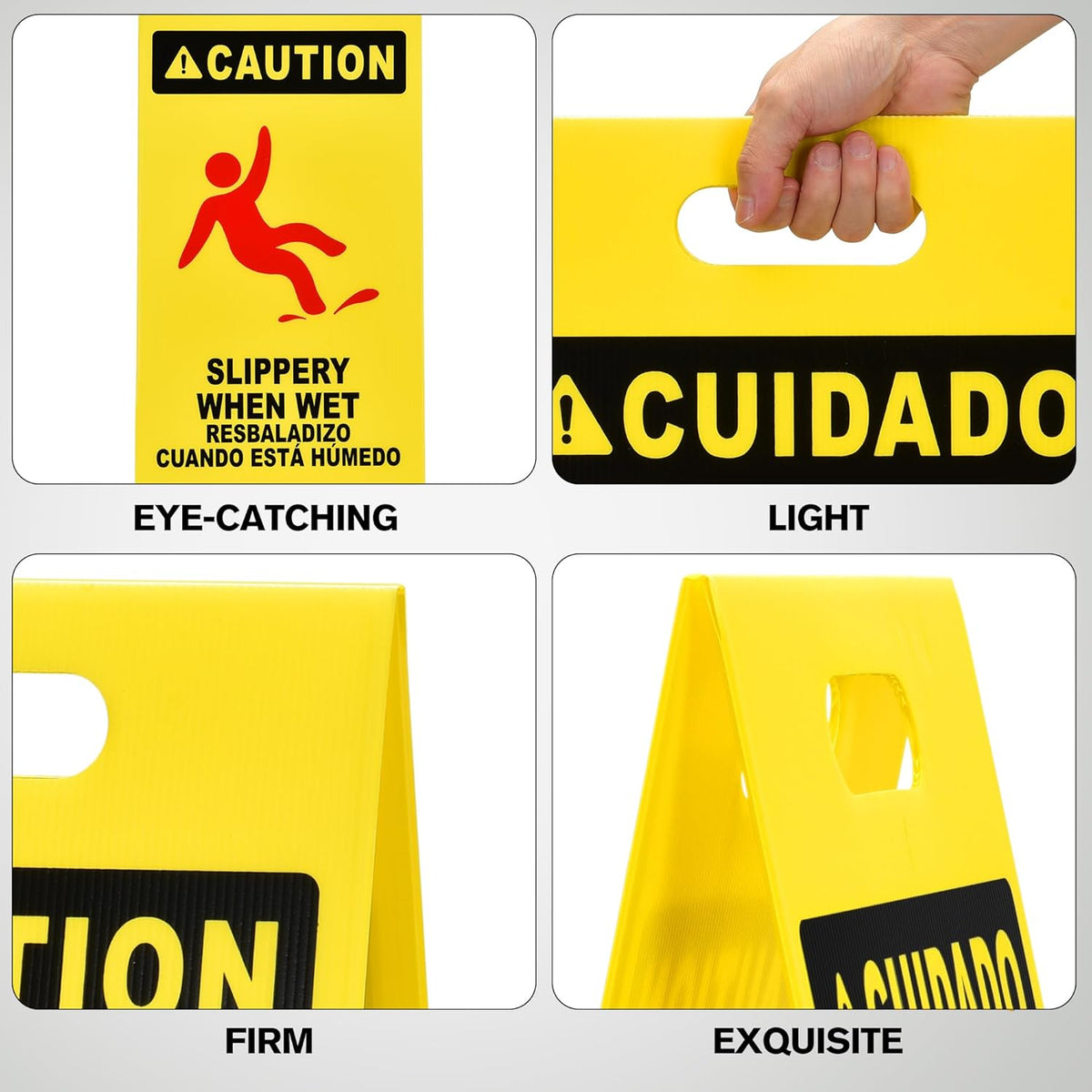 MATTHEW CLEANING 25'' Industrial Wet Floor Sign 3 Pack 2-Sided Durable Corrugated Plastic Birght Yellow Multilingual Warning Signs Commercial Caution Wet Fold-out Floor Signs For Indoors