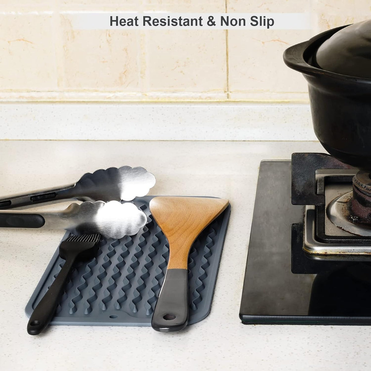 ZLR 2 Pcs Silicone Dish Drying Mats for Kitchen Counter, Eco-Friendly Fast Dry Dish Mat, Easy Clean Multi Usage Drying Matt, Heat Resistant Trivet, 6" x 12" Extra Small, Gray