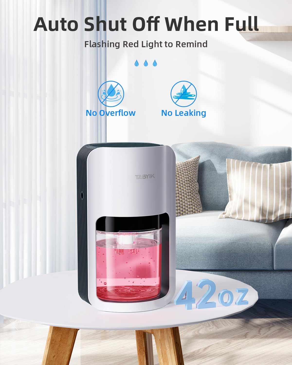 TABYIK Dehumidifiers for Home, 42oz Dehumidifier for Bathroom, Dehumidifiers for Room with Auto Shut Off, Auto Defrost Quiet Dehumidifier for Bedroom Wardrobe Closet Trailer RV