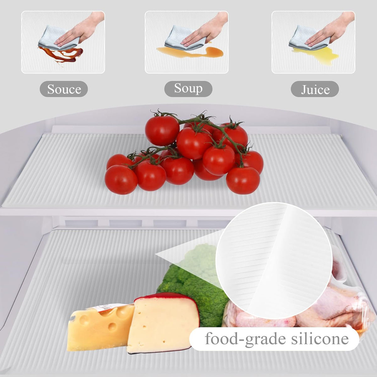 Non-Slip Silicone Refrigerator Liners for Shelves, Reusable Washable Fridge Shelf Drawer Liners, Cuttable Waterproof Oilproof Fridge Liner for Glass Shelve Kitchen Cabinet Drawer Mats (Clear, 4 Pack)