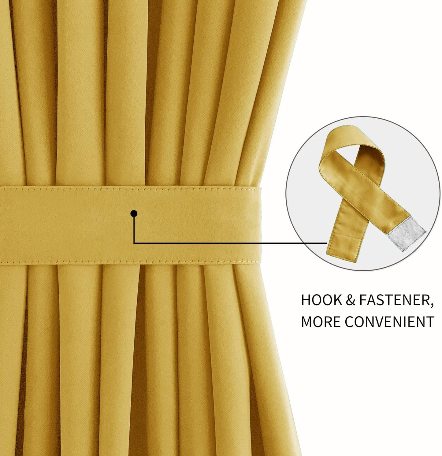 DWCN French Door Curtains – Rod Pocket Thermal Blackout Curtain for Doors with Glass Window, Kitchen and Patio Doors for Privacy, 25 X 72 Inches Long, 1 Curtain Panel with Tieback, Yellow