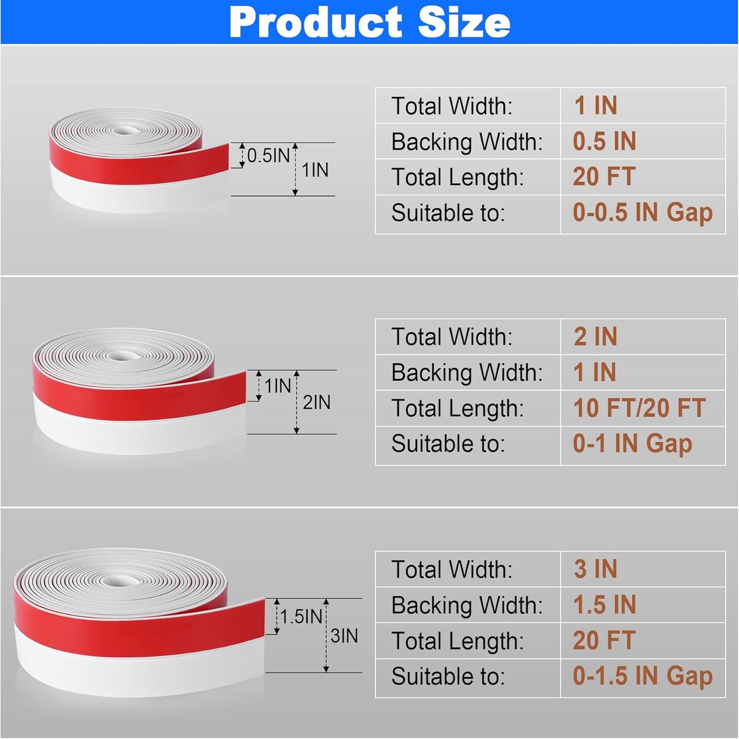 ToLanbbt Weather Stripping Silicone Door Seal Strip 2 in x 10 ft Door Draft Stopper Self Adhesive Tape, Side & Bottom Gaps Insulation Strip for Glass Shower Sliding Window, White