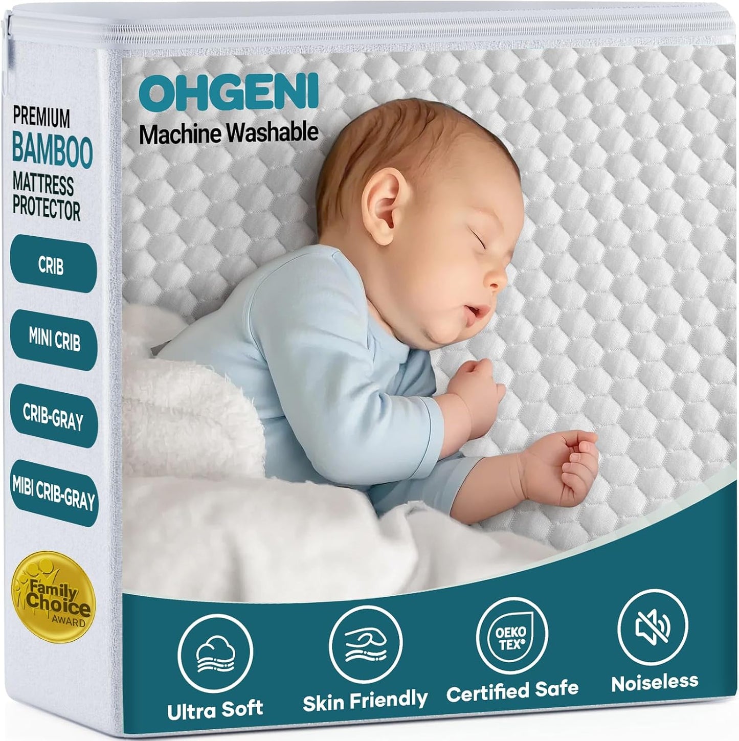 OhGeni 100% Waterproof Mattress Protector, Crib Size, Fitted Sheet with Stretchable Pockets, Deep Sleep Noiseless Soft. Breathable Cooling Hypoallergenic Material, Mattresses Cover for Bed