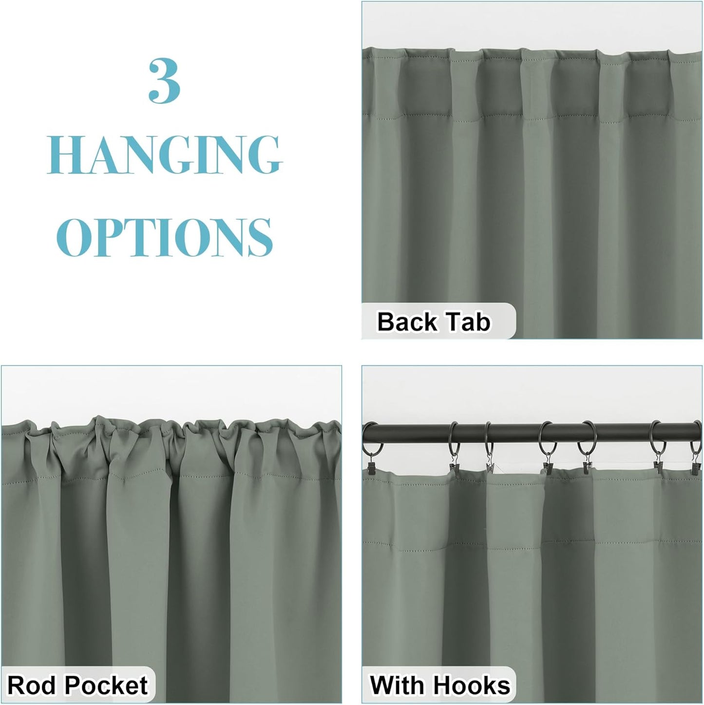 RYB HOME Short Blackout Curtains& Drapes, Room Darkening Drapery Thermal Insulated Privacy Window Covering for Bedroom Living Room Office, W 42 x L 54 inch, 2 Panels, Sage Green