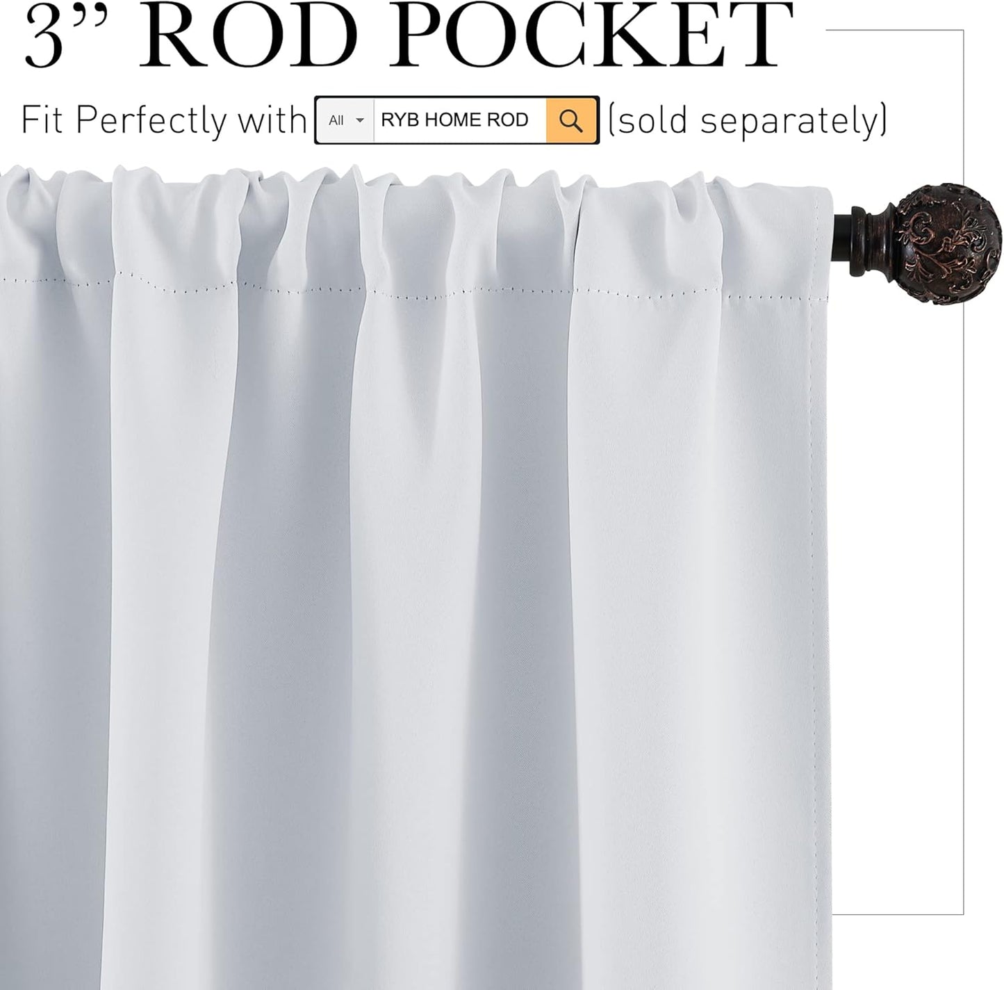 RYB HOME RV Camper Door Window Curtains -Blackout Privacy Curtains & Drapes for Bathroom Bedroom Kitchen Portable Travel Trailer Small Window Decor, W 34 x L 24, Greyish White, 2 Panels