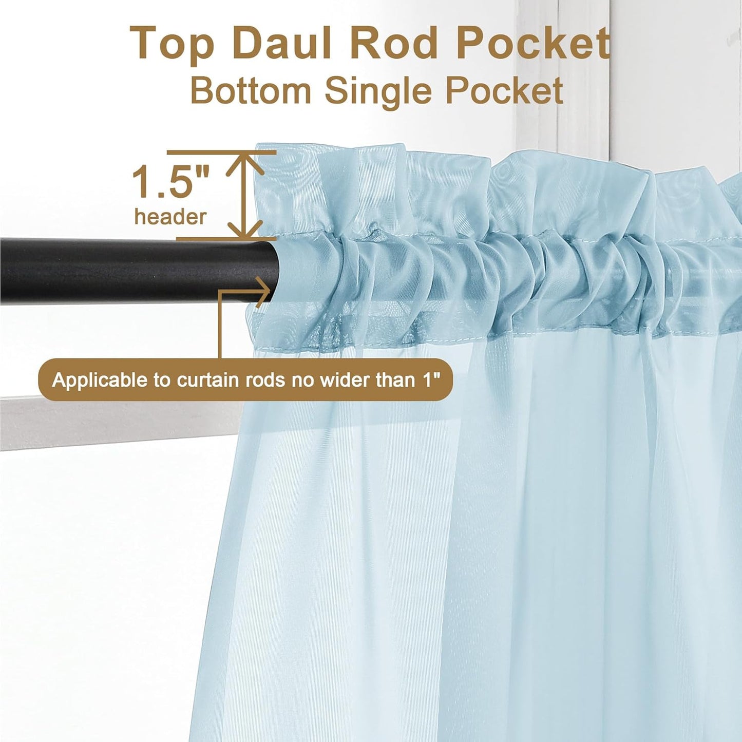 Chyhomenyc Sky Blue Sheer Curtains 96 inches Long 2 Panels, Light Filtering Light Blue Elegant Voile Window Treatment Drapes for Bedroom Living Room, Each 42 Wx96 L, 8FT