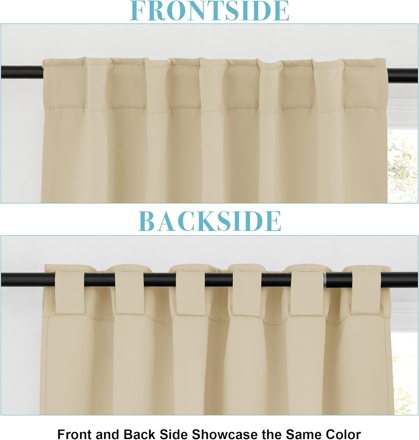 RYB HOME Room Darkening Curtains - Back Loops Solid Sunlight Block Window Decor for Nursery Bedroom Kitchen Bath Garage, Wide 42 in x Long 45, Biscotti Beige, 2 Panels