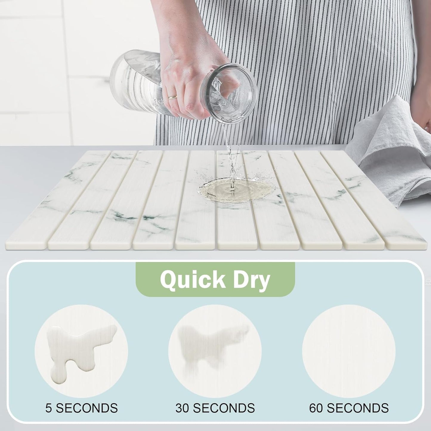 Stone Dish Drying Mat for Kitchen Counter,24"(L)×16"(W) Collapsible Fast-Drying Diatomaceous Earth Mats with Towel Sanding Tool,Versatile Stone Drying Mats for Cups Dishes Bottles