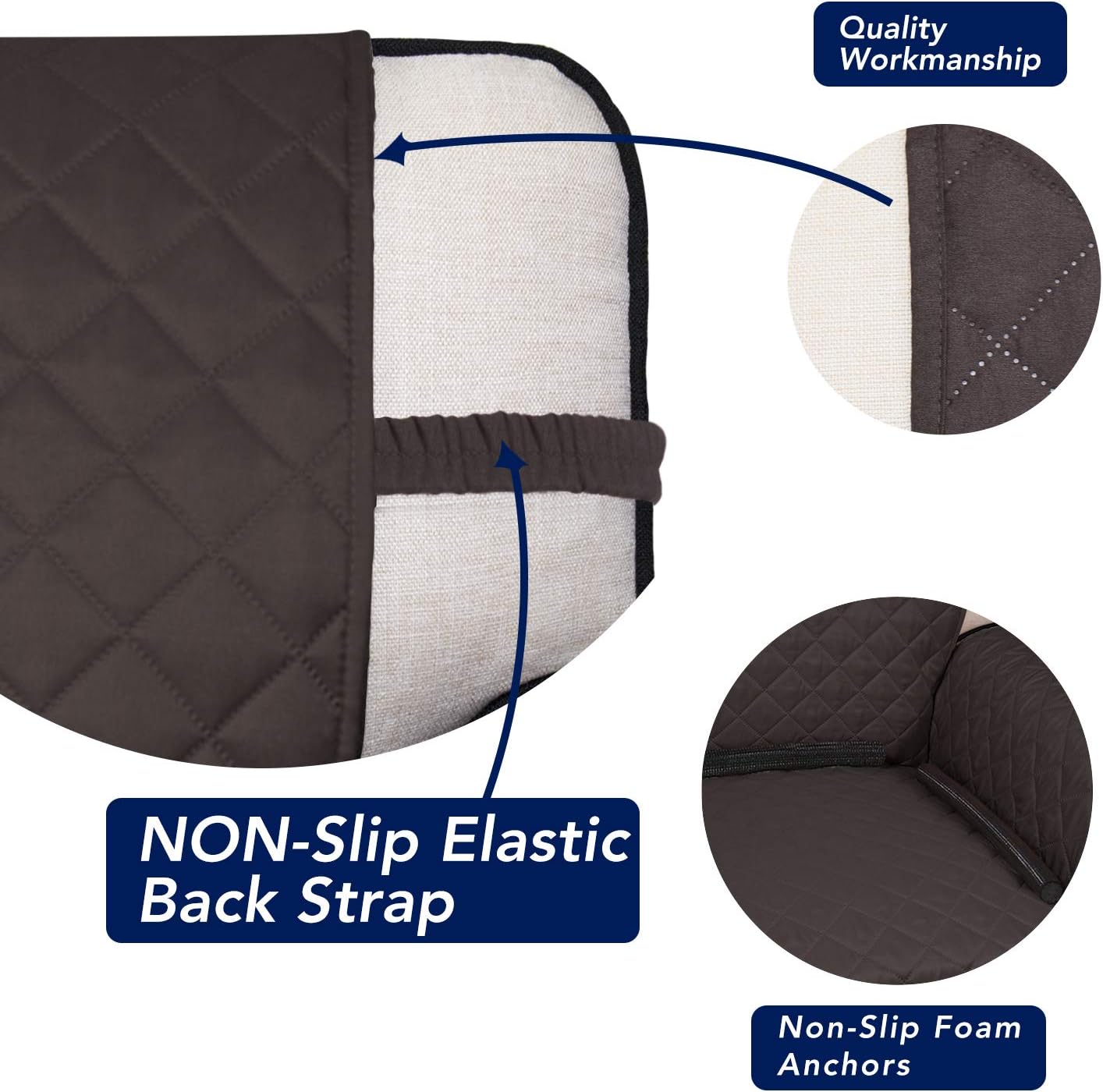 PureFit Reversible Quilted Sofa Cover, Water Resistant Slipcover Furniture Protector, Washable Couch Cover with Non Slip and Elastic Straps for Kids, Pets (Sofa, Chocolate/Chocolate)
