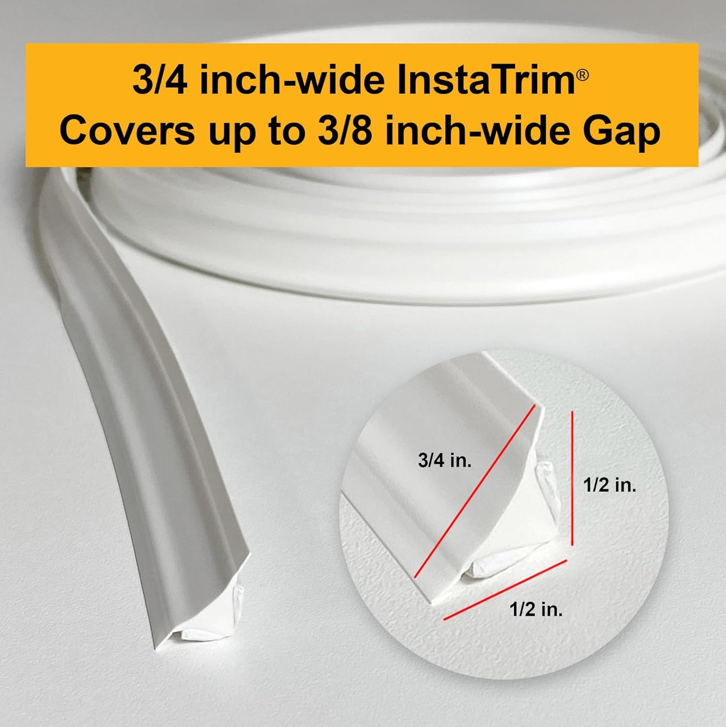 InstaTrim The Original Flexible Trim -10ft Black 3/4" Wide Caulk Tape - Adhesive Trim with Many Uses Including Caulking for Bathtubs, Sinks, Counters, Tile, Floors - Made in USA