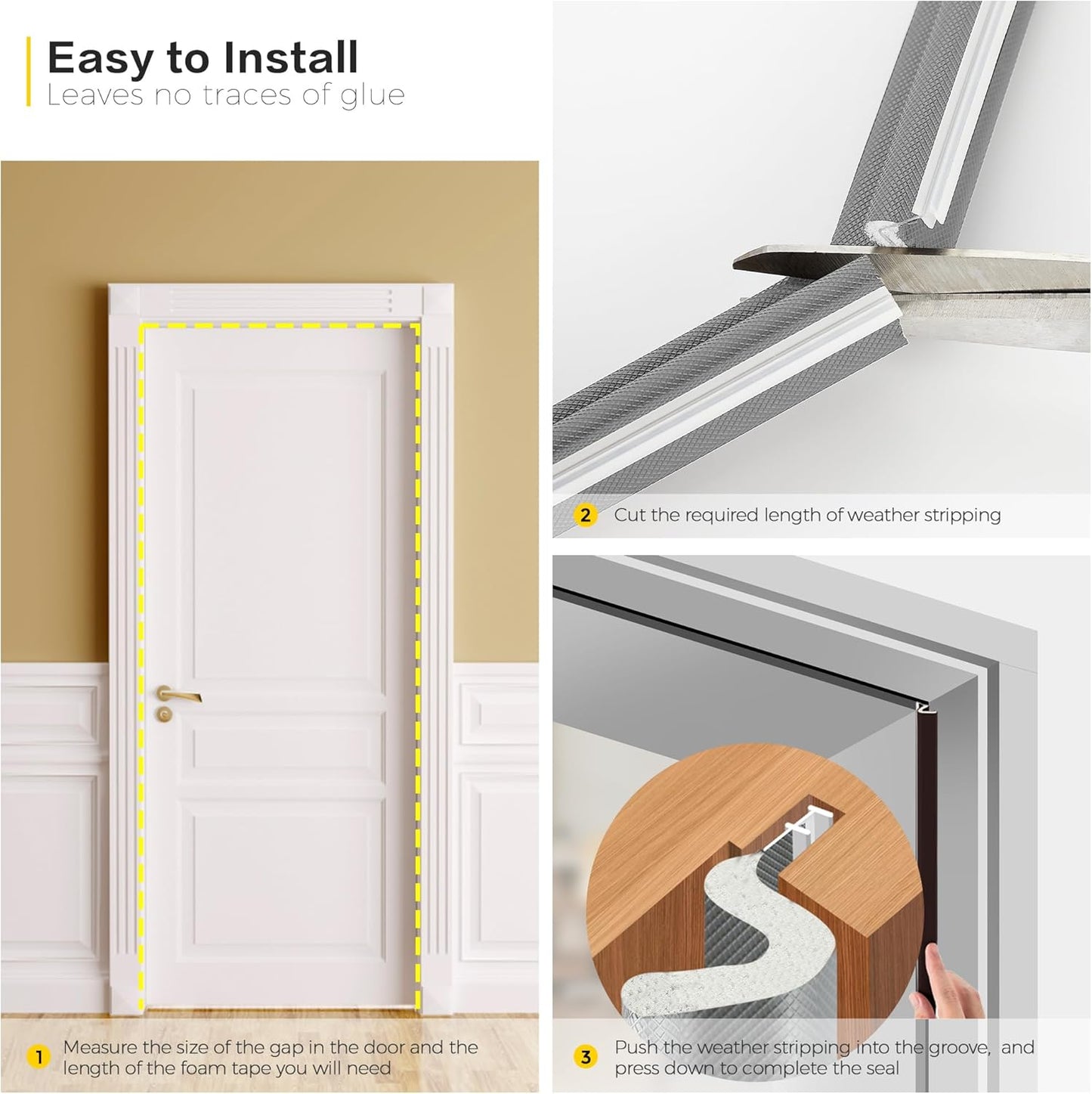 Weather Stripping Door Seal Strip Soundproof Q Foam Tape, Exterior Door Insulation Strip for Large Gap, Easy to Install(Grey, 28FT)
