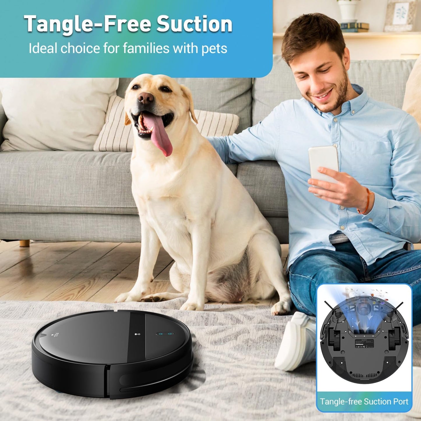 Robot Vacuum and Mop Combo for Pet Hair & Large Homes – Smart App/Voice, 2300Pa Suction, 120Min Clean, Ultra-Thin 2.87" Design