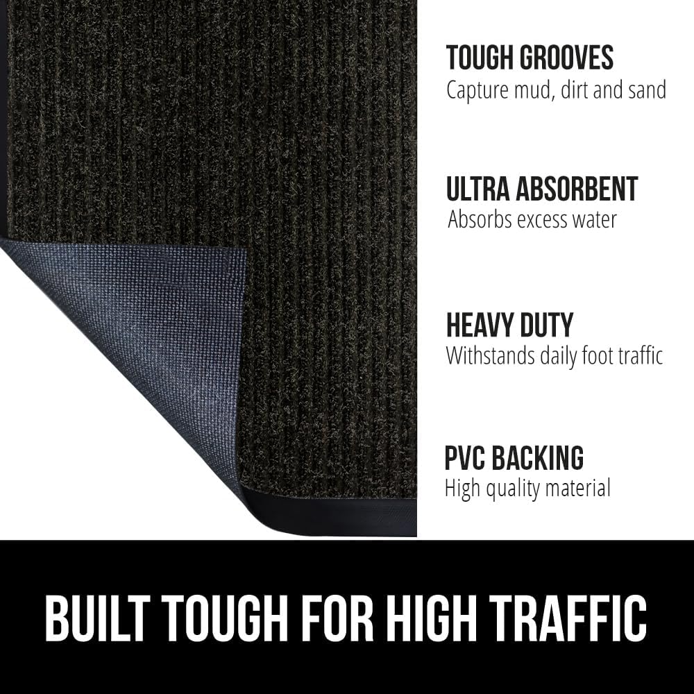 GORILLA GRIP Traffic Guard Door Mat, Heavy Duty Welcome Mats, Commercial Office Space Doormat, Waterproof, Fade Resistant, Strong Rubber Backing, Low Profile, Shoe and Boot Scraper, 29x17, Jet Black