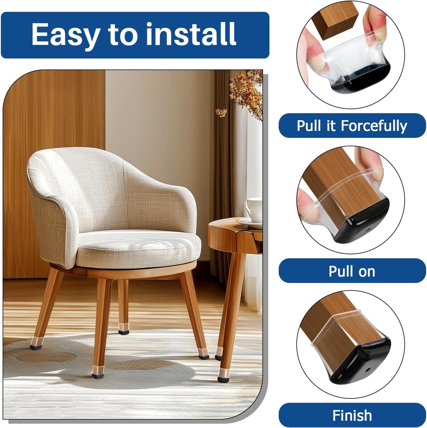 28 Pcs Chair Leg Sliders for Carpet, Square Chair Glides, Silicone Furniture Leg Protectors Caps, Carpet Protectors Table Feet Covers Cups, Teflon Furniture Pads Sliders (Fit:13/16" ~ 1")