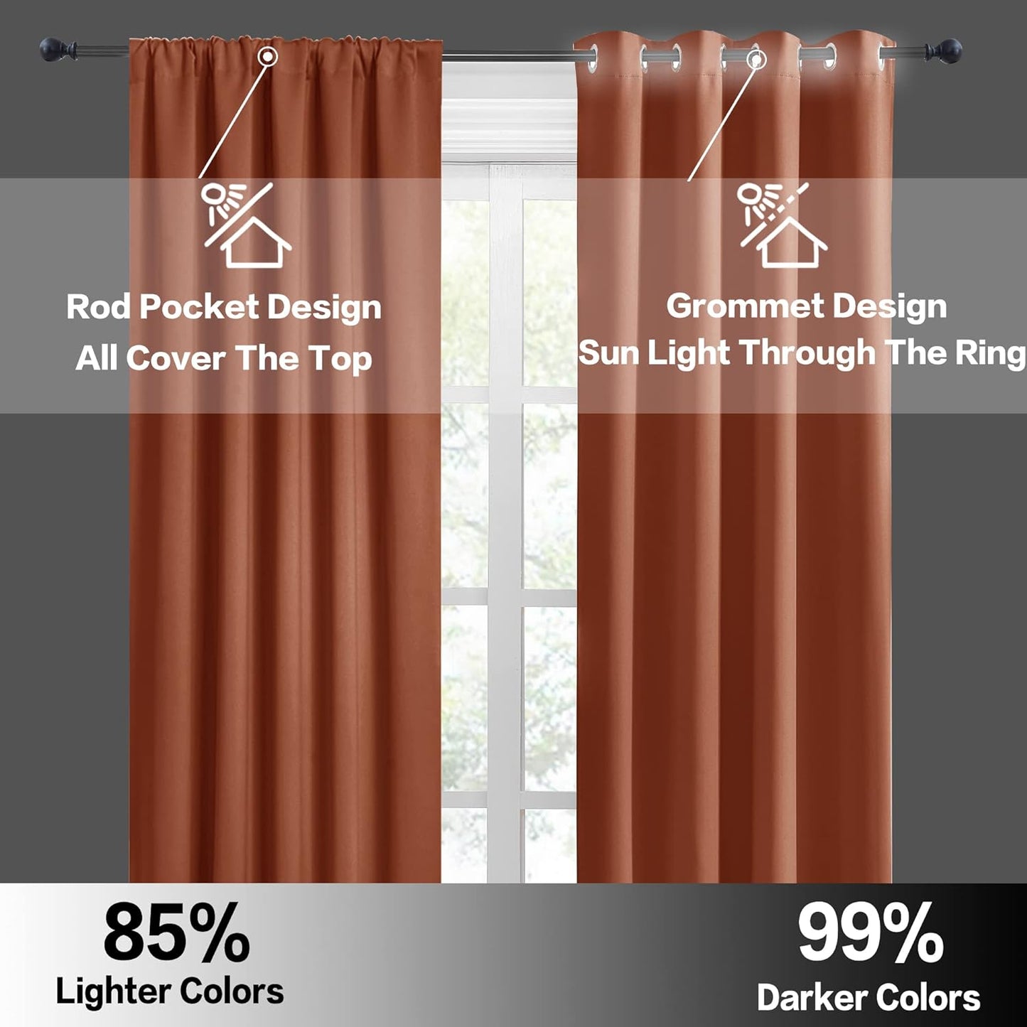 RYB HOME RV Curtains for Camper Windows - Soft Thermal Insulated Small Window Curtain Tiers for Cafe Kitchen Bedroom Basement Glass Door Window, W 42 x L 30 inches, Burnt Orange, 2 Panels