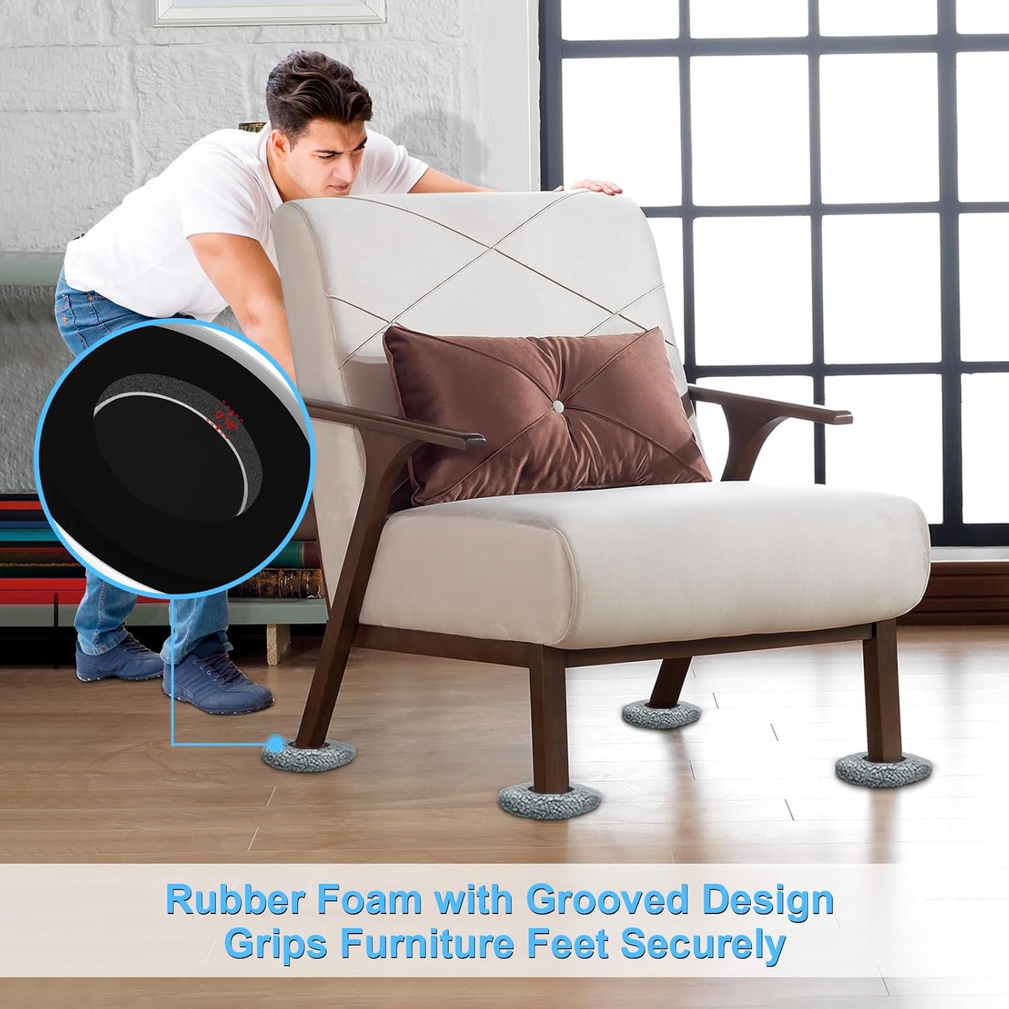 New Upgrade Furniture Sliders, Multi-Surface 3-in-1 Furniture Movers Sliders, Round Moving Pads with 8PCS 4.3" Carpet Sliders+4PCS Hard Floor Socks+1 Lifter, Protect Floor and Easily Move Furniture