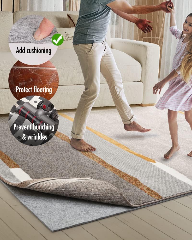 Non Slip Rug Pad Gripper - 8x8 Feet 1/4” Extra Thick Felt Under Rug for Area Rugs and Hardwood Floors,Super Cushioned Non Skid Carpet Padding