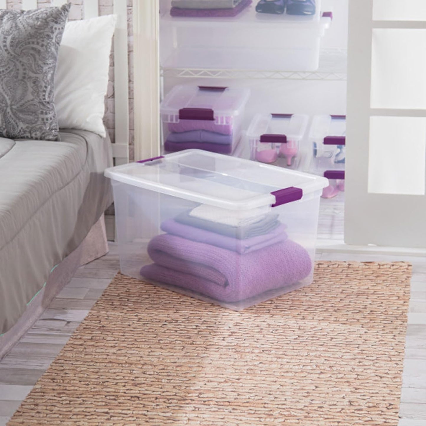 Sterilite 18-Pack 66 Quart Clearview Latch Box, Stackable Organizer Bins with Latching Lids - Clear Plastic Organization Containers for Closet, Bedroom, Shelving Units and Everyday Home Storage
