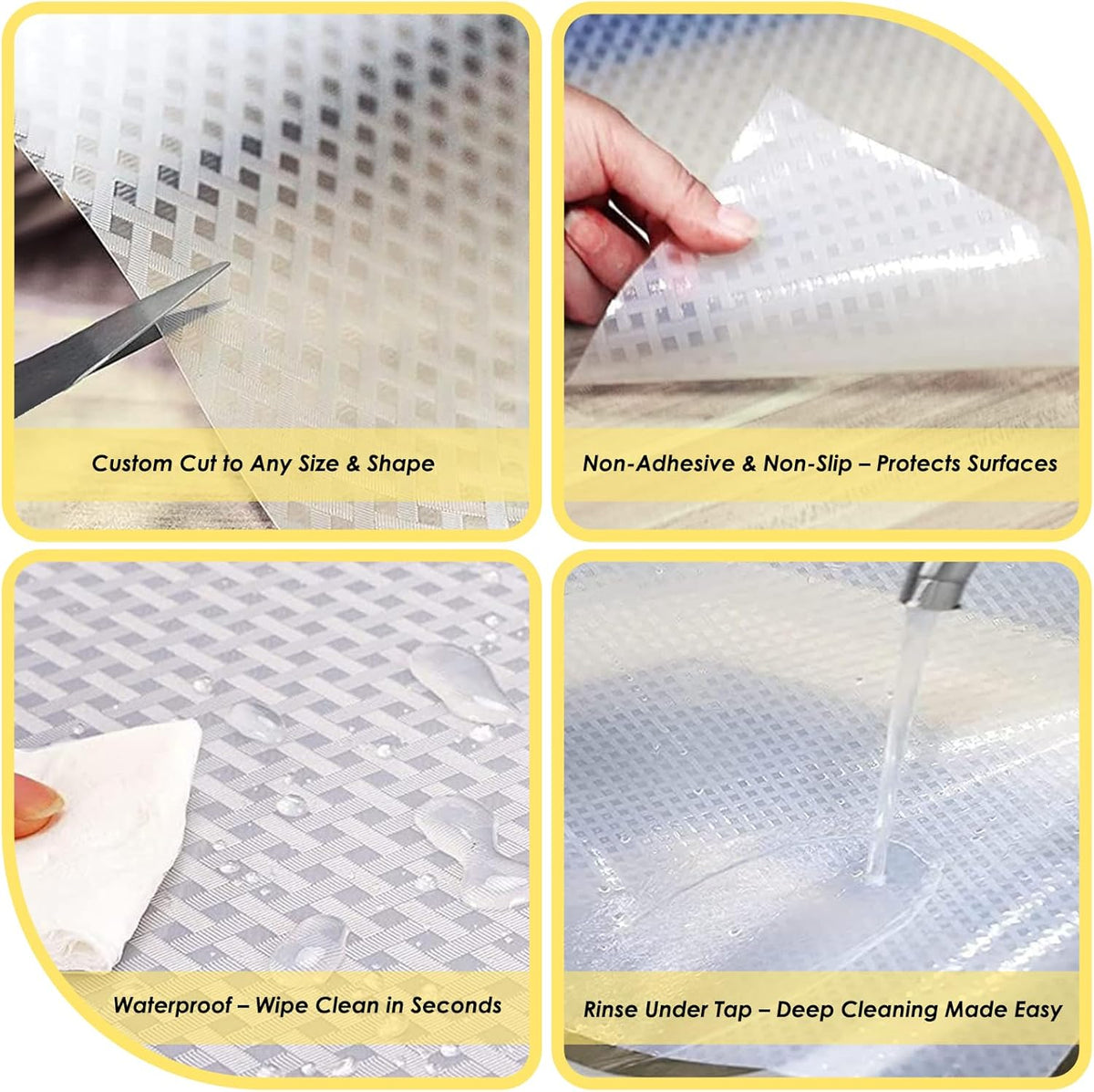 Shelf Liners for Kitchen Cabinets and Drawers, Non-Adhesive and Anti-Slip, Waterproof and Easy to Clean, Durable EVA Cabinet Mat for Refrigerator, Cupboard, Table (White, 11.8" W x 196.8" L)
