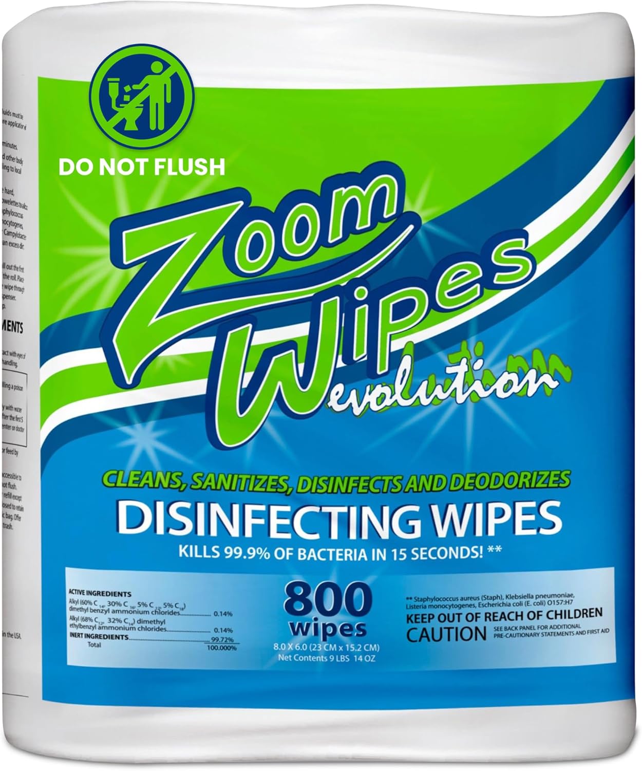 Zoom Evolution Multi-Purpose Antibacterial Wipes, 3,200 Count – 4 Rolls of 800 Wipes Each, Disinfecting Cleaning & Sanitizing Solution for Home, Kitchen, Gym, Car & Office, Quick-Dry, EPA-Registered