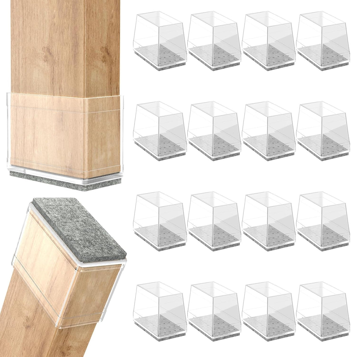 Rectangle Chair Leg Protectors for Hardwood Floors,16 PCS Silicone Covers to Protect Wood Tile Floors Felt Pads Furniture Leg Caps Reduce Noise. Easy to Move. (Clear,0.5 x 1.5 Inch, Rectangular)