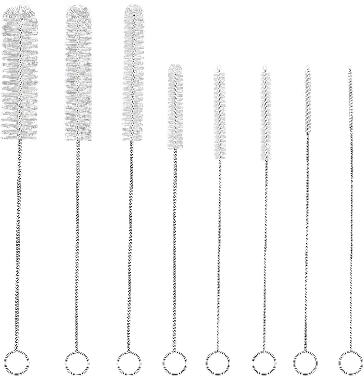 8 Pack Straw Brush Cleaner with Different Diameters (3mm-30mm) - 12" Long Nylon Brush for Water Bottles, Baby Bottles, Sippy Cups & Tumblers | Reusable Tube Cleaner for Straws and Narrow Pipes