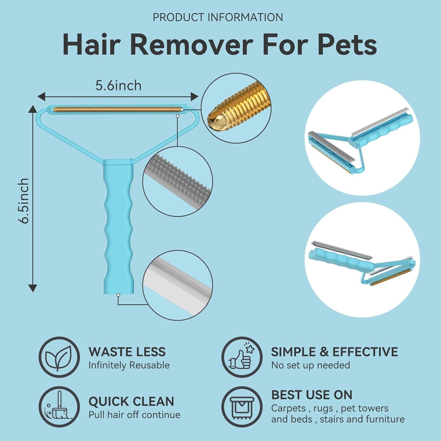 Carpet Rake - 60" Long Handle Pet Hair Removal with Metal Fabric Edge Design,Carpet Rake for Pet Hair Removal, Dog Cat Fur Remover Rubber Broom,Rug,Car Mat,Couch,Pet Bed,Furniture(4 Pack)