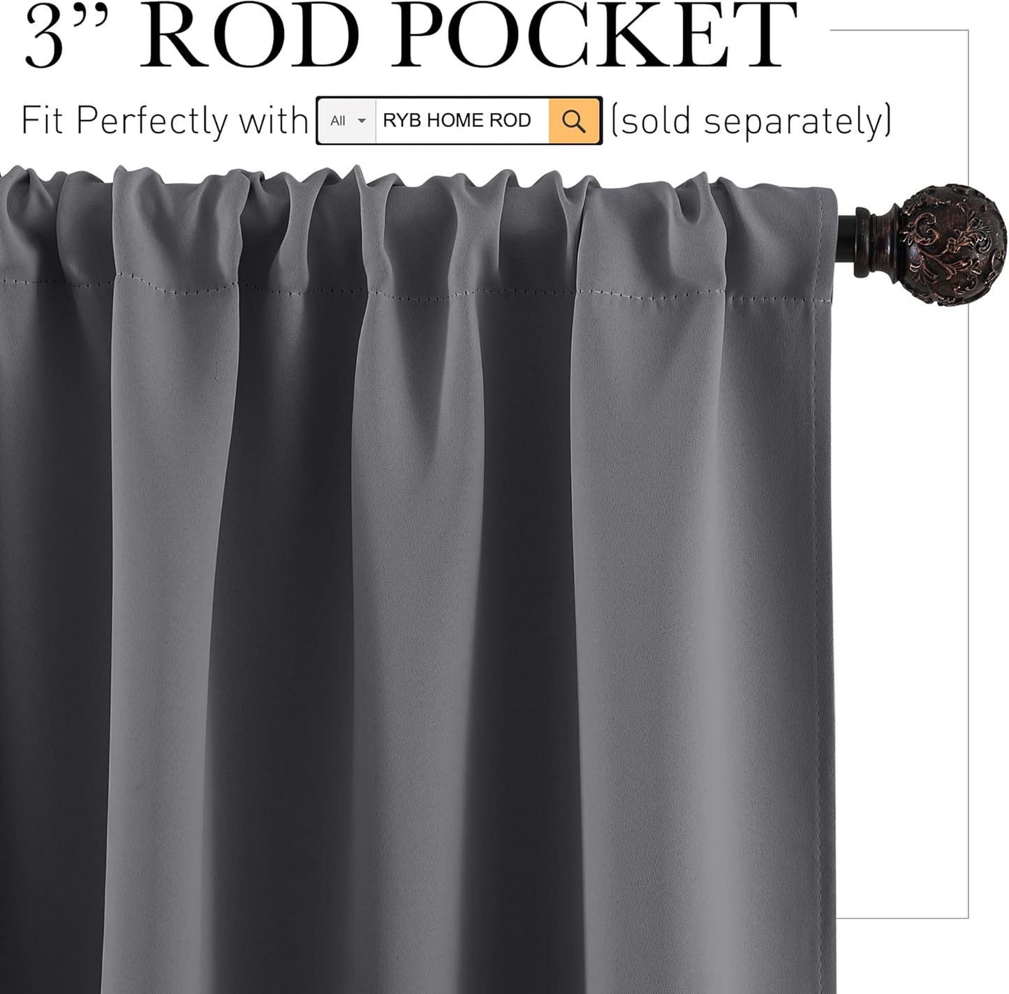 RYB HOME Large Curtains for Living Room 84 inches Length, Blackout Privacy Room Divider Curtains for Doorway Closet Basement Patio Door Bay Window, W 70 x L 84, Grey, 2 Panels