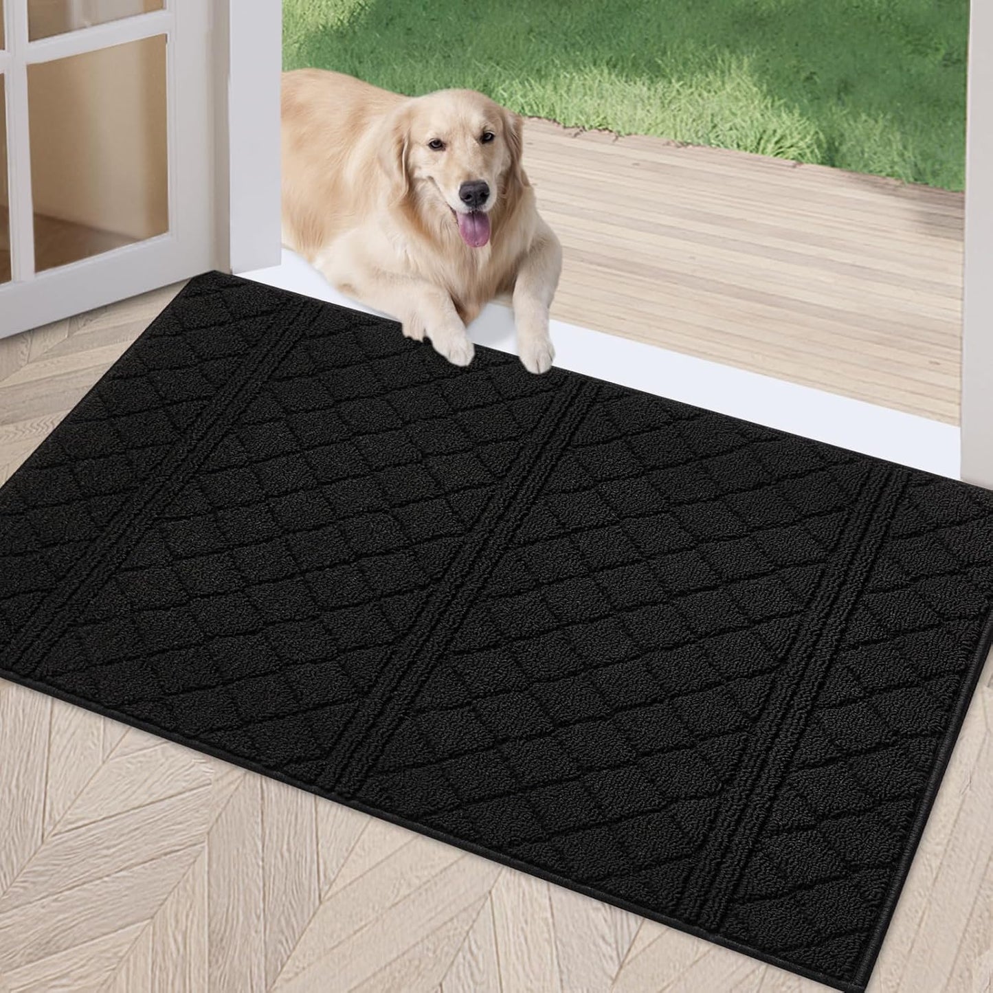 REFETONE Indoor Doormat, Front Back Door Mat 36"x59" Absorbent Rubber Backing Non Slip Door Mats, Low-Profile Resist Dirt Entrance Rugs, Machine Washable Door Rugs Inside Floor Mat for Entryway, Black