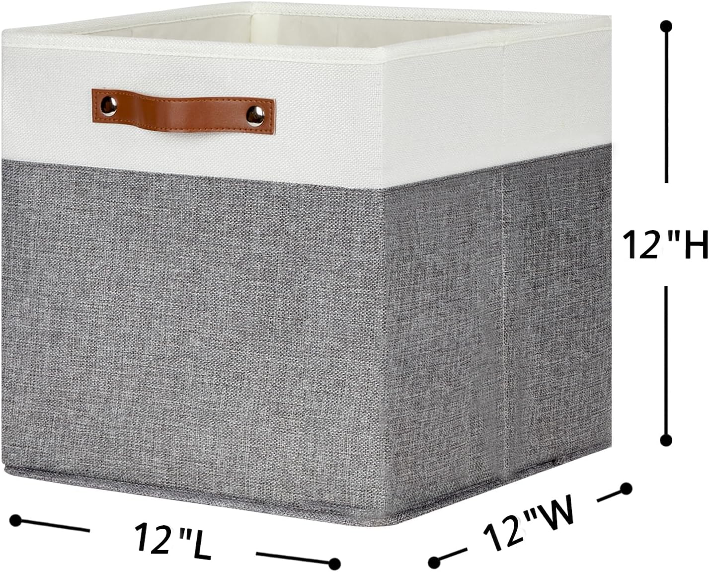 HNZIGE Fabric Storage Cubes 12x12 Cube Storage Bins, Set of 4, Decorative Cube Organizers Bins for Shelves with Handles,Foldable Bins for Cube Organizer Home Toy Nursery Closet(White Gray)