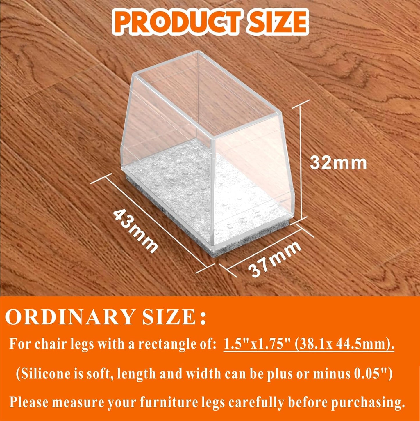 Rectangle Chair Leg Protectors for Hardwood Floors,16 PCS Silicone Covers to Protect Wood Tile Floors Felt Pads Furniture Leg Caps Reduce Noise. Easy to Move. (Clear,1.5 x 1.75 Inch, Rectangular)