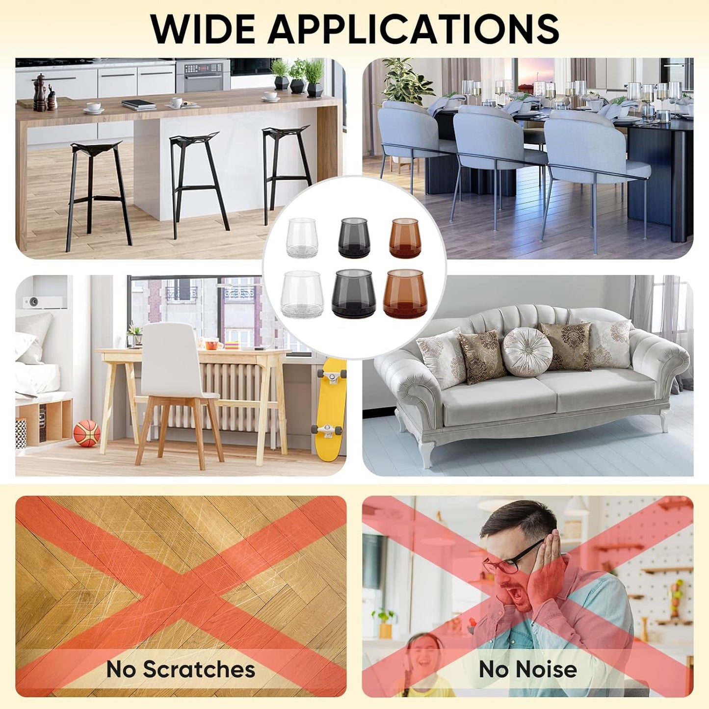 BALEINE 32 Pack Silicone Chair Leg Floor Protectors, Stool Leg Protectors Cap, Non-Slip Chair Leg Caps for Hardwood Floors (Clear, X-Large, 32 Pack)