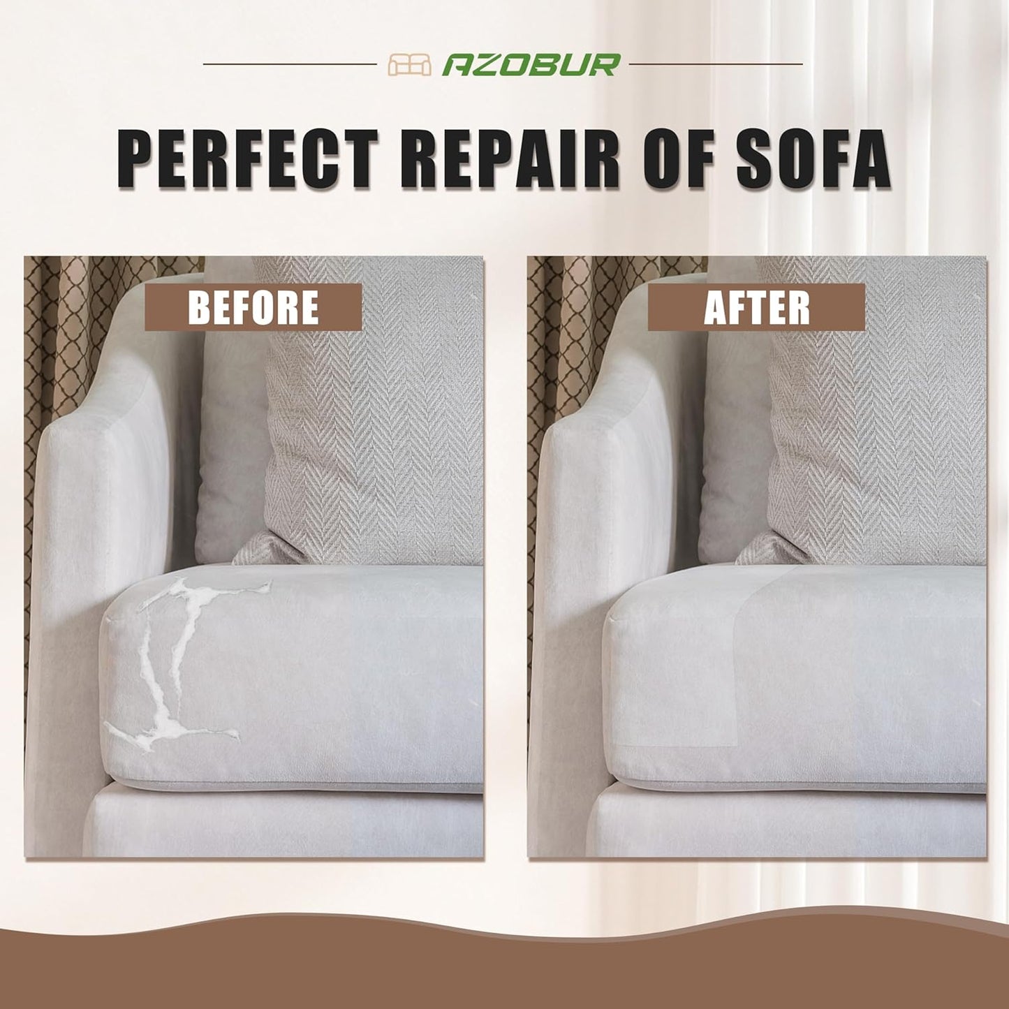 Azobur Fabric Couch Repair Patch 8.3 x 11 inches,Self-Adhesive Fabric Repair Patch for Furniture,Handbag,Sofa,Car Seats-(Light Grey)
