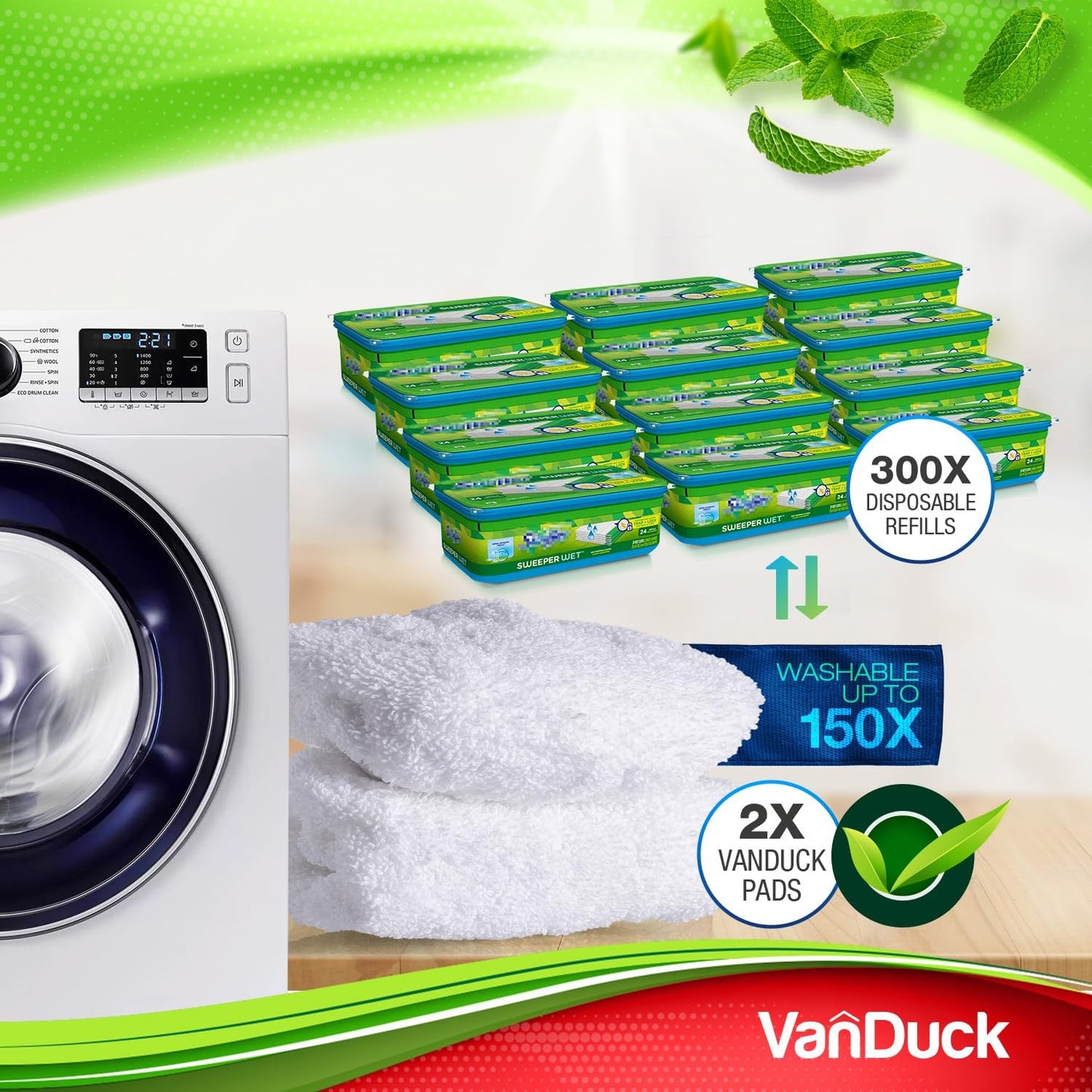 VanDuck Reusable 100% Cotton Mop Pads Compatible with Swiffer Sweeper (4-Pack), Terry Cloth Mop Covers Washable for Wet Mopping and Floor Cleaning (Handle is Not Included)
