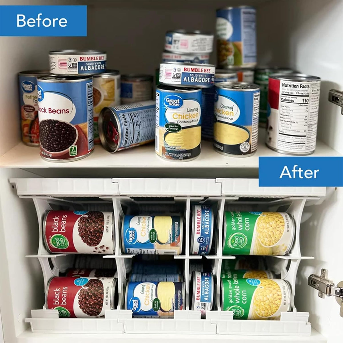 Shelf Reliance Cansolidator Cupboard - 2-Pack Can Organizer for Pantry, Stackable Soda Can Storage for Kitchen, Holds 20 Cans of Food or Soda
