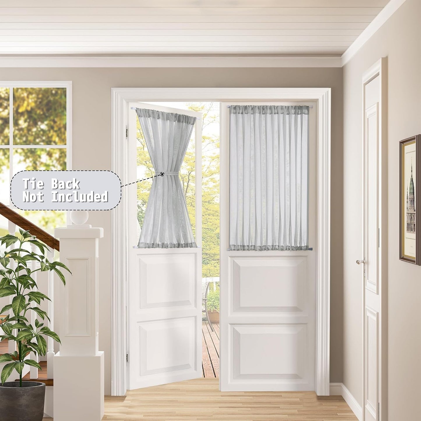 Tollpiz Small Sheer Door Curtain Closet Linen Textured Curtain Sheers Doorway Light Filtering Voile French Door Rod Pocket Curtains Patio Glass Door, 25 x 40 inches Long, Silver Grey, Set of 1 Panel