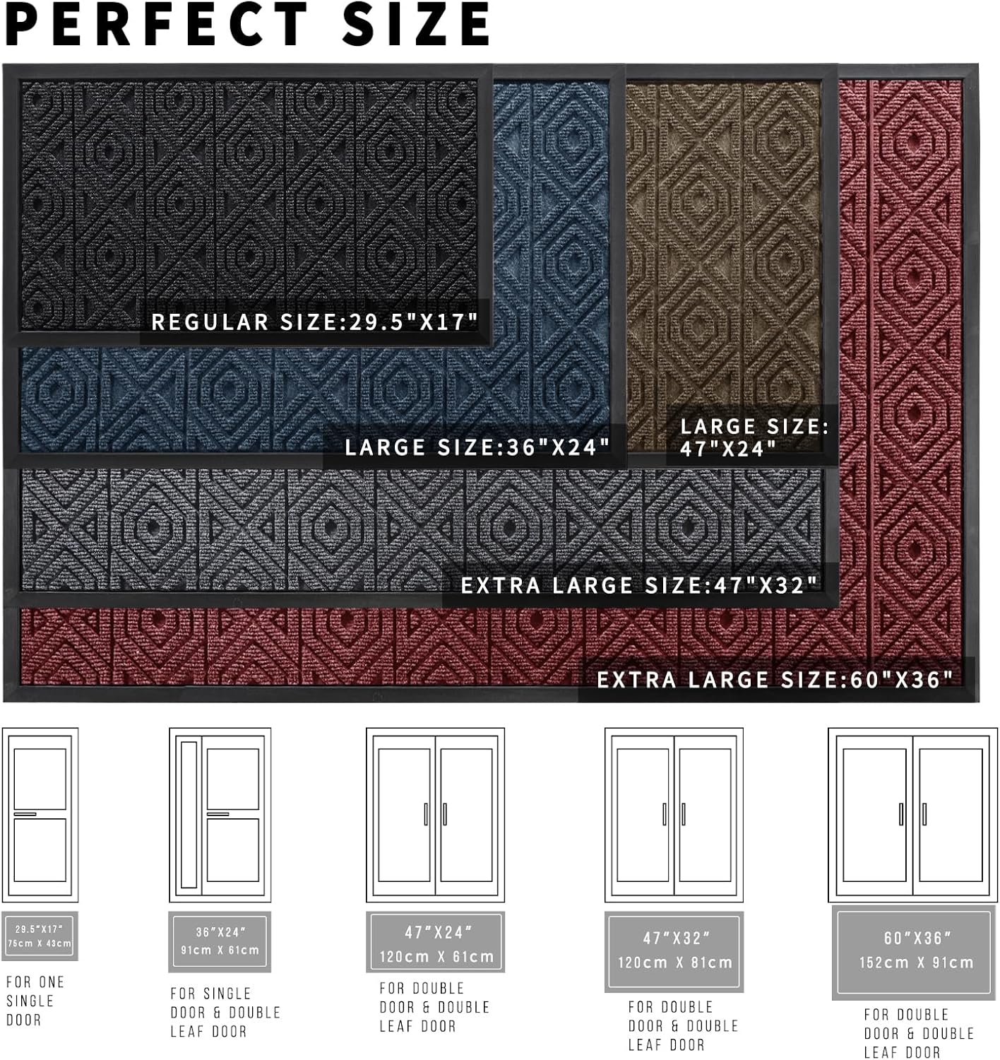 Yimobra Door Mat, Outdoor Indoor Entrance Welcome Mat, Heavy Entry Front Door Mat, Stain & Fade Resistant, Low Profile, Sturdy Rubber, Easy Clean Patio Floor Mat, Waterproof, 29.5 x 17, Gray