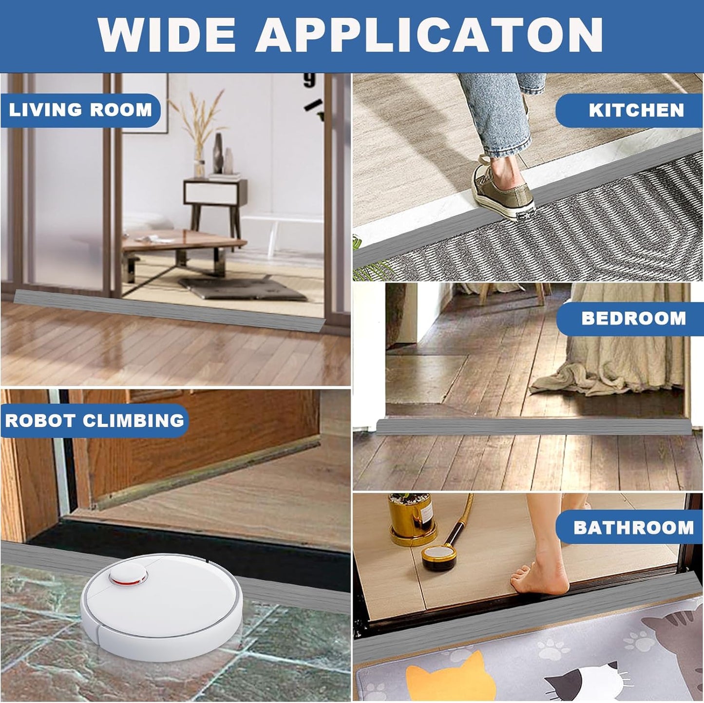 Vinyl Door Threshold Flooring Transition Strip Self Adhesive Carpet Edging Strip for Laminate Doorway Edge Threshold from 2/5" to 3/5" (Light Gray Wood Grain, 6.6 Ft)